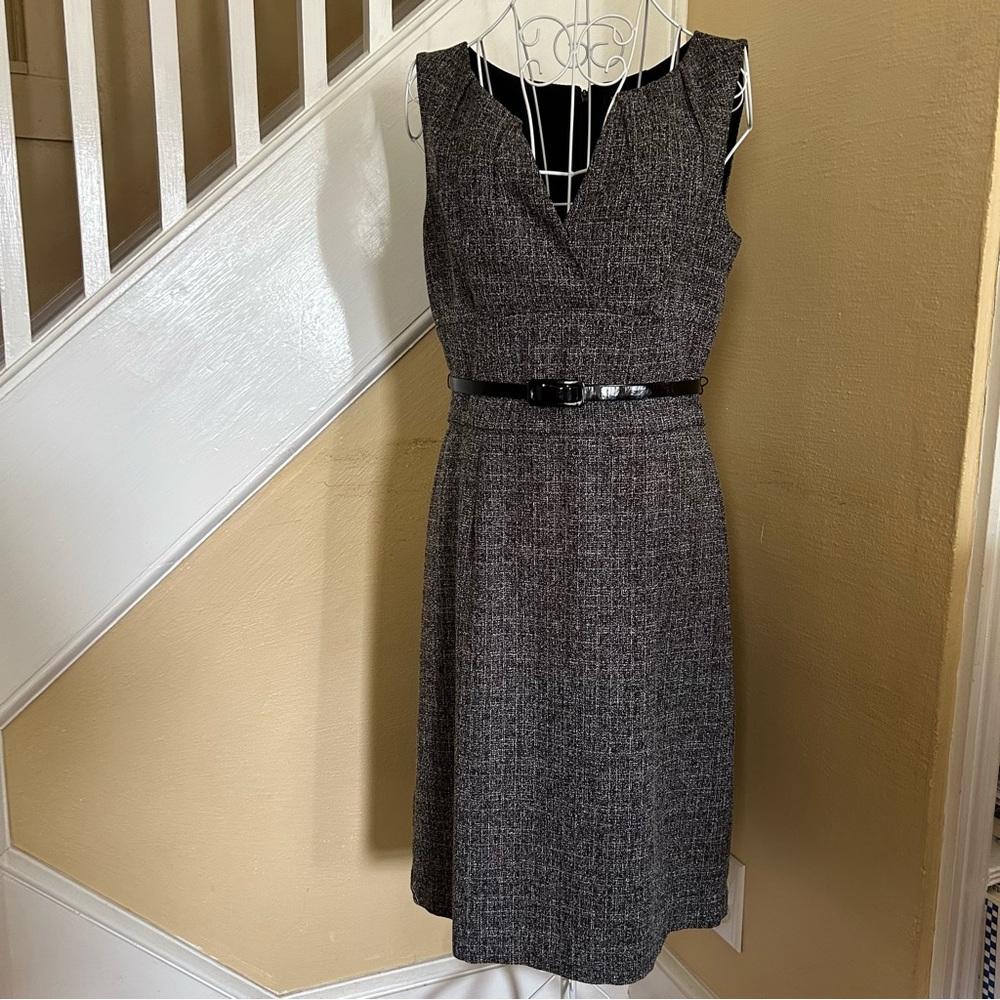 White House Black Market Gray Tweed Midi Dress